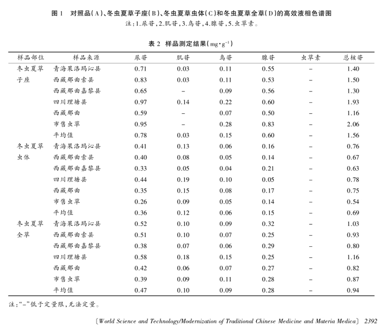 冬蟲夏草核苷成分對比圖