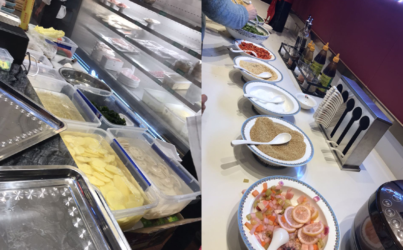 蜀鎮(zhèn)鮮貨火鍋門(mén)頭和佐料區(qū)