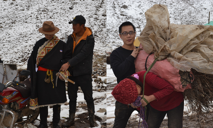 體驗(yàn)藏族服裝與營(yíng)地藏族阿媽合影